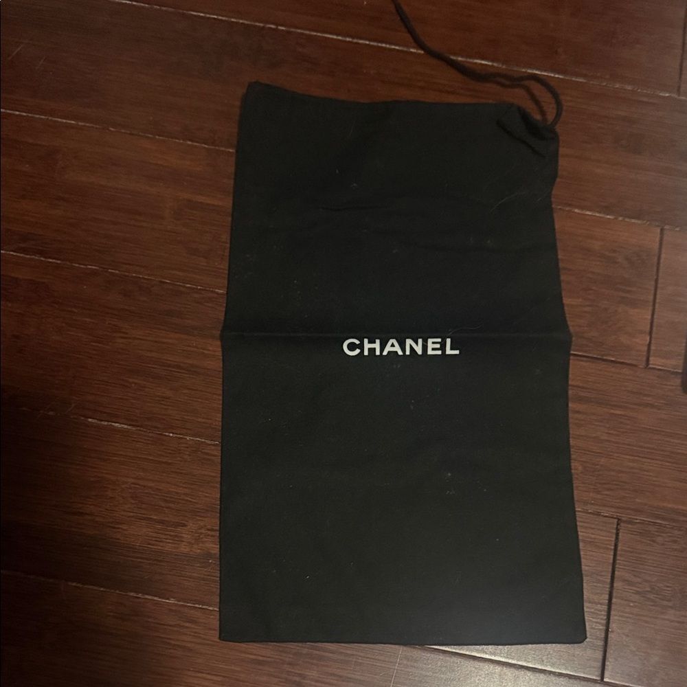 CHANEL Dust Bag Small Black and White Logo Drawstring Dust Bag